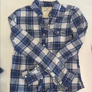Hollister Blue and White Plaid Button Down Shirt
